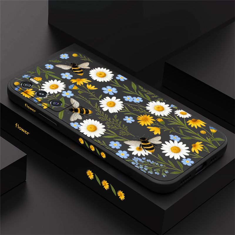 Vivo V40 - Niedliche Handyhülle mit Blumenmuster und Bienenmotiv
