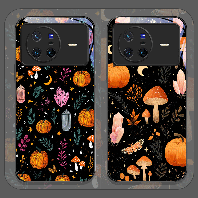 Oppo Find X8 - Kreative Kürbis-Kristall-Pilz-Blumen-Handyhülle aus gehärtetem Glas für