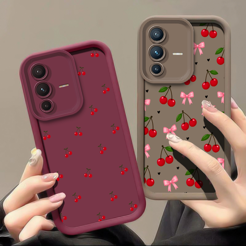 Vivo V40 - Handyhülle mit Schleifen- und Kirschmuster für